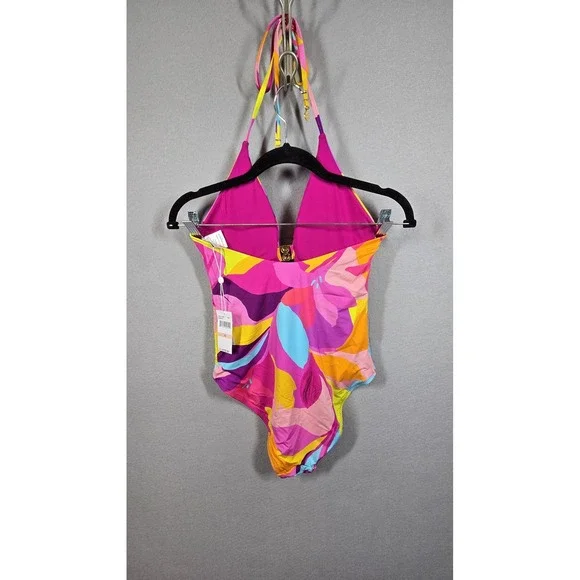 Trina Turk Swimsuit Womens 10 One Piece Halter Floral Print Keyhole Bathing Suit
